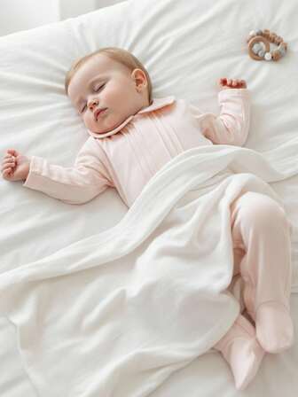 SHEIN Newborn Solid White Simple Elegant Long Sleeve Full Length Jumpsuit Loungewear