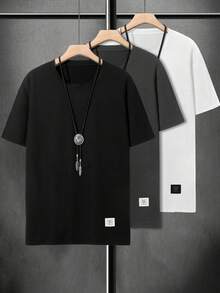 Manfinity Homme 男士休闲图案圆领短袖T恤 - 黑色 - 查看 2