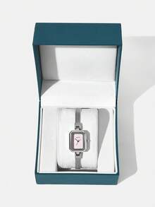 MOTF PREMIUM SILVER & WHITE SHELL SQUARE BRACELET WATCH - Silver - View 2
