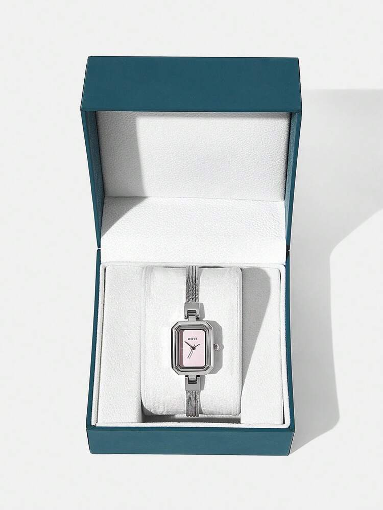 SILVER & WHITE SHELL SQUARE BRACELET WATCH