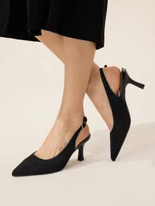 CUCCOO BASICS Women's Pointed Toe Buckle Design Fashionable High Heels, Versatile For Daily Wear - Black - View 3