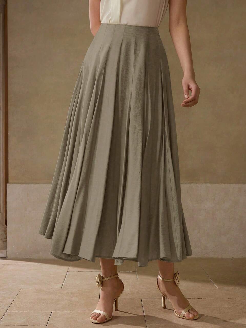 FOLD PLEATED FLOWY ZIPPER SIDE SKIRT