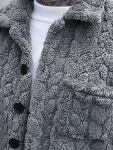 Manfinity Roughcore Plus Size Men's Wheat Ear Thermal Lined Turndown Collar Jacket, Winter - Grey - View 5