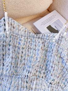 GlowEve CURVE 大码女装两件套：长袖休闲衬衫裙和粗花呢背心，商务休闲优雅正式女装，秋季 - 藍白色 - 查看 5