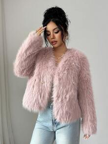 Rafferiza Fashionable Heavy-Duty New Black & White Short Fluffy Jacket, Elegant Design For Women, Autumn/Winter