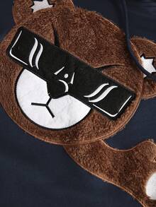 Manfinity Homme Sudadera con capucha holgada para hombres con bolsillo canguro y cordón, con estampado de oso