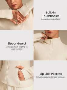 GLOWMODE FeatherFit™ Slim-It Streamline Performance Secure Pockets Zip Up Long Sleeve Jacket Low Impact Yoga Daily Valentine's Day - Pearl White - View 3