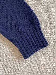 PrepCrw 1pc Tween Boys Elegant School Style Casual Urban Puppy Graphic Navy Blue Hoodie Pullover Sweater, Suitable For Outings, Gatherings, Back To School, Winter - Navy Blue - View 3