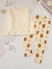 SHEIN Genkimix Kids 2件套女童休闲舒适长袖上衣和裤子家居服套装 - 彩色 - 查看 2