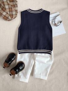 PrepCrw 男童学院风扭花V领针织背心