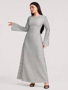 Veilorie Váy midi tay loe bó eo mới thanh lịch và đa năng - Đen và trắng - Xem 5