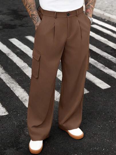 Manfinity CasualCool Men's Suit Pants, High-End New Design, Draping Suit Pants, Designer Fashion Casual Black Minimalist Business Trousers Brown Pleated Suit Pants Men Mens Wide Leg Pants Brown Oversized Sweatpants Men Brown Cargo Pants Brown Dress Pants