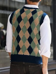 Manfinity Mode Men's Contrast Color Geometric Pattern Sleeveless Knit Vest - Multicolor - View 2