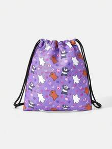 We Bare Bears X SHEIN Cartoon & Letter Print Travel Drawstring Bags, Multi-Size Storage Pouches - Violet Purple - View 4