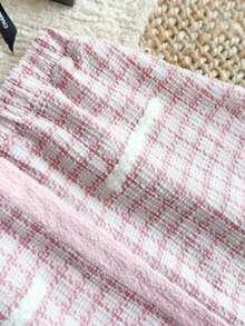 PrepCrw 2pcs Tween Girls Elegant School Style Casual Urban White Trim Pearl Button Pink Plaid Jacket And Skirt Set, Suitable For Home, Daily Wear, Christmas, Festivals, Autumn/Winter  Skirt And Jacket Set Tweed Set Pink Tweed Outfit Tweed Skirt Set Preppy Two Piece Set,Fall Girls Tweed Outfit Pink Tweed Set Gingham Set Girld Outfit Set Aesthetic Preppy Clothes For Girls 12,Holiday , Christmas