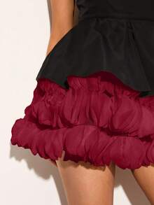 Glamine Charm Elegant Party Color Block Mini Cocktail Dress - Burgundy - View 6