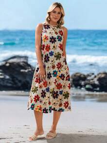 Sylviya Women Casual Faux Fur Floral Print Mid-Length Dress, Suitable For Spring/Summer,Boho Clothes Women Chic Dress - Multicolor - View 3