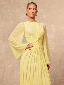 Lumalex New High-End Elegant Modest Old Money Sea Beach Outdoor Richly Layered Wedding Season Women's Twist Waist Yellow Gown Wedding Guest Dress Dress Modest Yellow Wedding Guest Dress Light Yellow Dress Women Butter Yellow Dress Yellow Church Dress, Holiday, Vacation, Birthday,ID Al-Adha Al-Adha Party ,Romantic Valentine's Day Date Dresses For Women Elegant,Dresses For Women Elegant Spring/Summer - Light Yellow - View 8