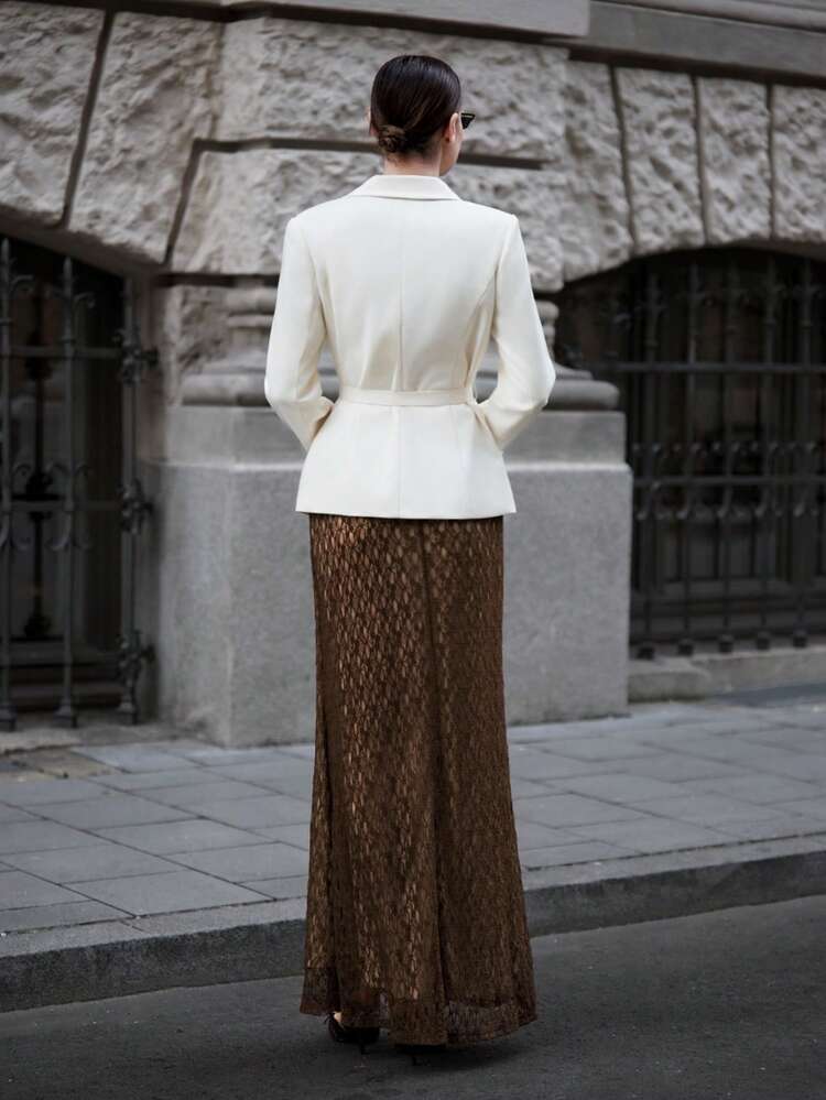 Women's Long Lace Skirt,Brown,Autumn,Elegant,Tea Party,Minimalist Urban Commuter Casual,Fishtail Design,Flattering Fit,Office,Wedding Guest,Christmas