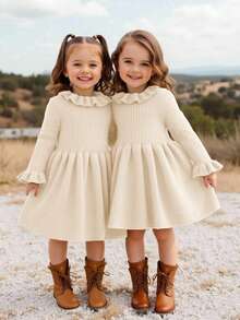 SHEIN 女婴纯色针织长袖连衣裙，秋冬季