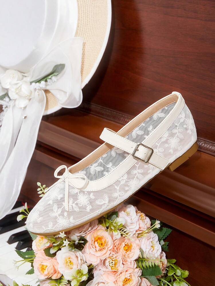 CUCCOO HITCHD White Mesh Flat Round Toe Casual Comfortable Breathable Strap Flat Shoes For Women, Spring Shoes, Spring Break, Easter For Christmas