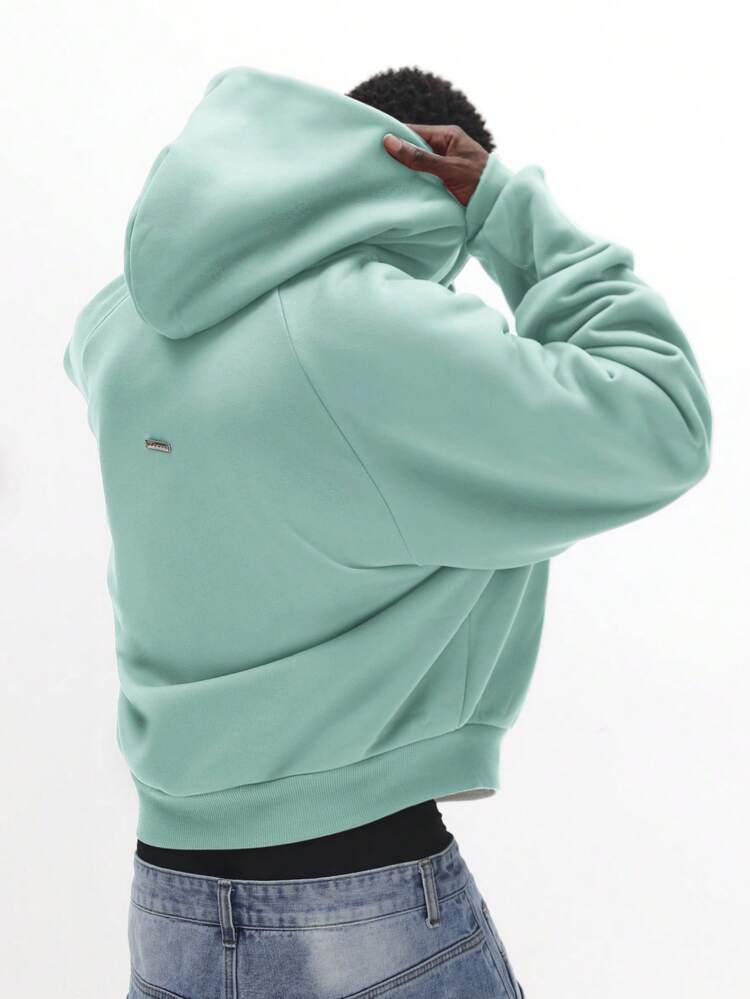 SUMWON Drop Shoulder Oversized Zip Up Hoodie With Number Print And Script Text For Casual Streetwear