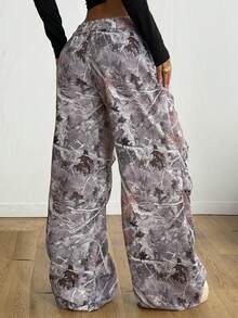 Coolane Quần nỉ ống rộng họa tiết cành cây sọc cơ bản mùa hè/thu dành cho nữ - Xám - Xem 4