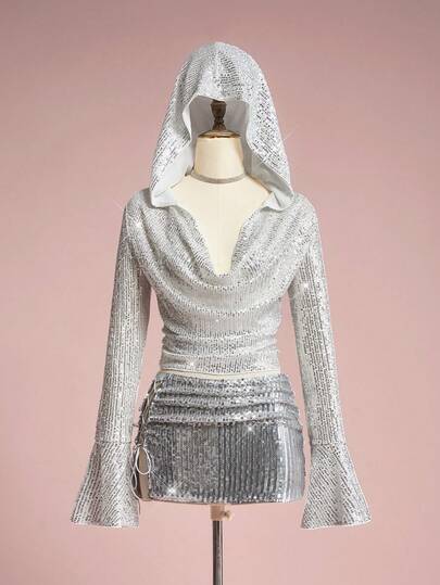 ROMWE Avant Women's Music Party Hooded Long Sleeve T-Shirt