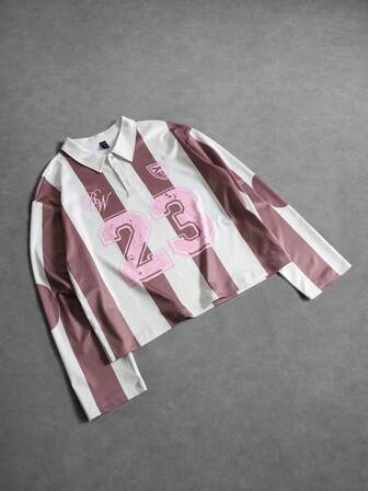 Street Life Men's Retro Striped Polo Shirt Jersey, Loose Fit