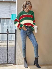 EMERY ROSE Women's Latest Fashion Comfortable Christmas Color Block Pullover Sweater - Multicolor - View 4