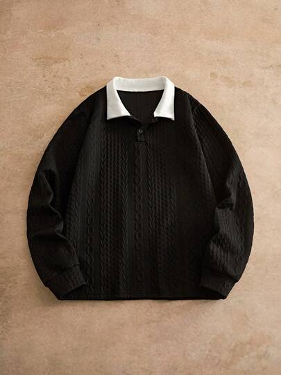 HIMLAND 男士撞色长袖休闲宽松 Polo 衫，通勤必备