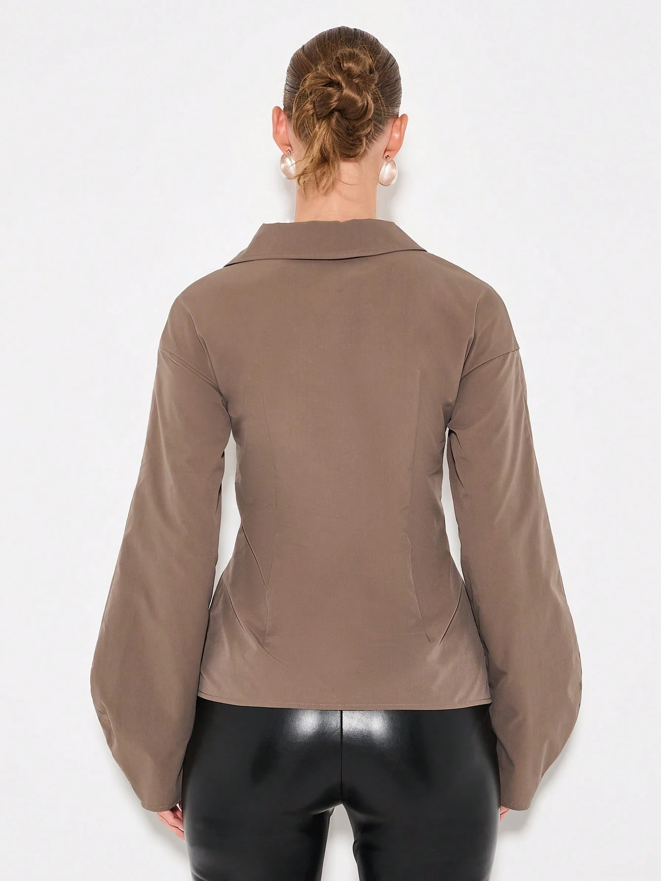 KIZN Poplin Button Down Blouse With Puff Sleeves