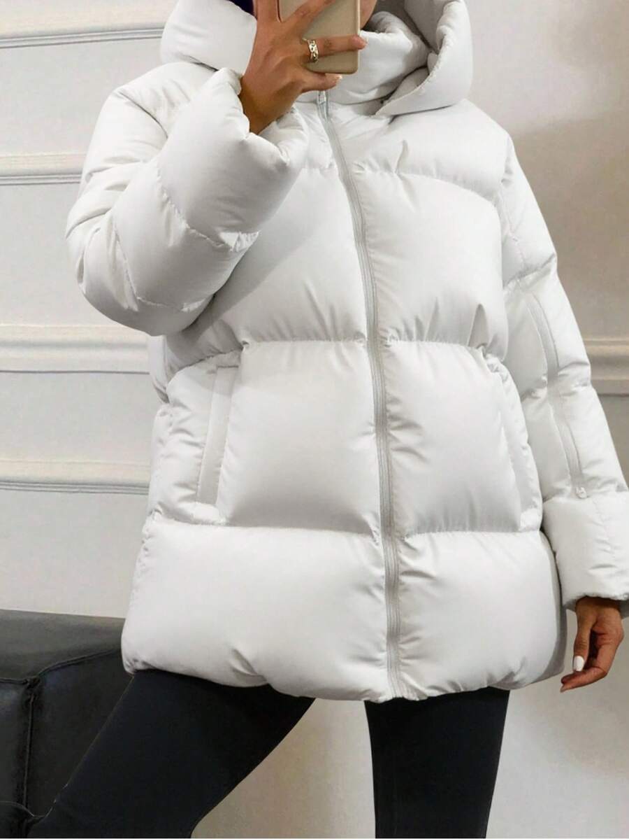 EURMUSE DETACHABLE ZIPPER WINTER LONG WHITE COAT - White - View 1