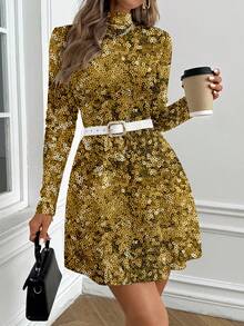 Glamance Vecteezy 闪亮金色亮片休闲简约女士串珠派对连衣裙，适合秋冬季、新年、鸡尾酒会等场合 - 黃色 - 查看 4