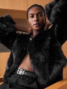 Maija Women's Outdoor Warm Long Sleeve Short Faux Fur Coats Elegant Party Black Coat Winter Clothes,Cozy Fall And Winter Clothes For Women - Black - View 4