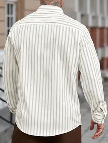 Manfinity CasualCool 男士条纹印花纽扣休闲长袖衬衫 - 白色 - 查看 2