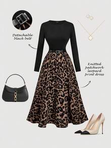 SHEIN MOD 女士纯色长袖连衣裙（含腰带），冬季时尚，法式风格连衣裙 - 彩色 - 查看 2