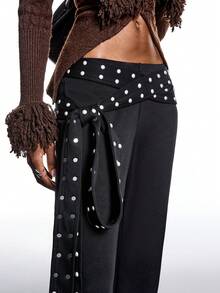 LYSMO Quần ống loe đính đinh tán chéo thời trang nữ - màu đen - Xem 8