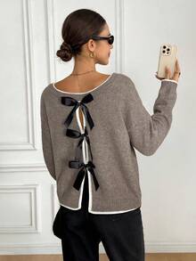 Serisse Women's Bow Tie Back Long Sleeve Sweater Winter Casual,Fall,Fall Clothes For Women,Winter Clothes For Women - Camel - View 7