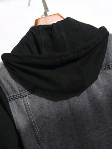 GALLERY FADE 男士前扣长袖口袋休闲牛仔连帽夹克，适合秋季 - 黑色 - 查看 4