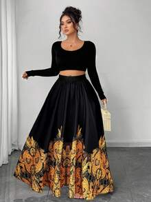 Elenzga Quần và váy cạp cao in họa tiết phong cách Bohemian thời trang thường ngày sang trọng dành cho nữ cỡ lớn, phù hợp cho mùa xuân/hè - Nhiều màu - Xem 6