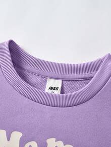 JNSQ 秋季女童宽松圆领长袖趣味字母印花卫衣上衣搭配修身爱心豹纹长款两件套 - 紫色 - 查看 5