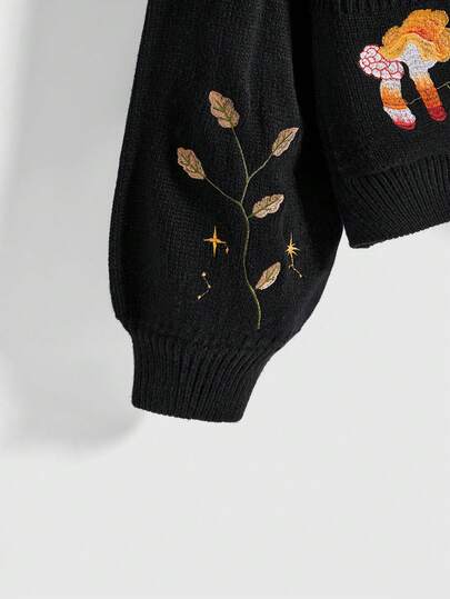 Fairycore Cárdigan de mujer talla grande con bordados de setas, estrellas y lunas, con mangas abullonadas, en estilo vintage