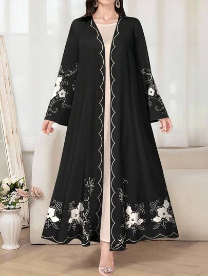 SHEIN Najma Women's Floral Print Long Sleeve Casual Arabic Abaya Robe, Spring/Autumn