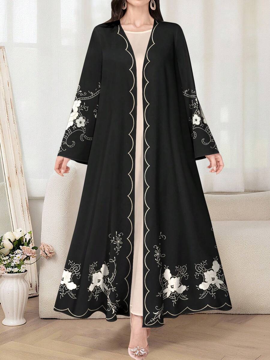 SHEIN Najma 女士印花长袖休闲阿拉伯长袍，春秋季 - 彩色 - 查看 1