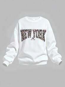 Girlism Tween Girl Sweatshirt & Sweatpants Co-Ords, English Graphic Print, Casual Long Sleeve Pullover Thick Sweatshirt And Pants 2 Pieces Set, Suitable For Autumn/Winter - Black and White - View 7