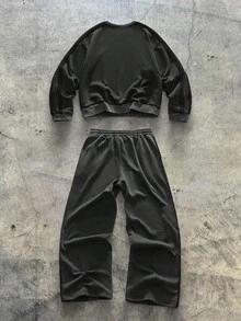 AXEPEAK Bộ áo nỉ chui đầu cỡ tiêu chuẩn thường ngày dành cho nam, họa tiết bông tuyết chắp vá màu đen, mùa thu/đông - màu đen - Xem 2