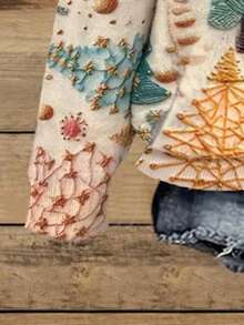 EMERY ROSE 女士休闲 3D 圣诞树针织印花运动衫、圆领套头长袖、女士圣诞运动装 - 彩色 - 查看 3