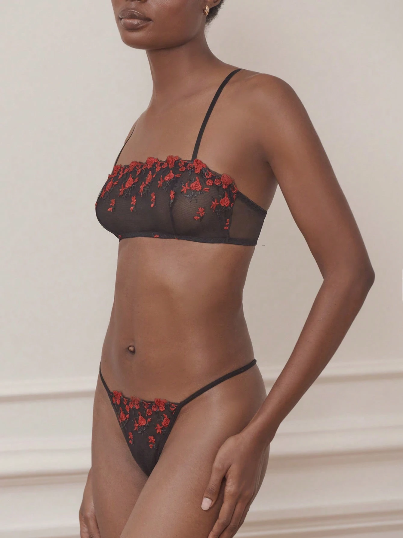 Red Floral Embroidered Balconette Bra And Matching Thong Lingerie Set Sexy Lingerie Set Black Floral Lingerie Set Spring Summer Valentines Day