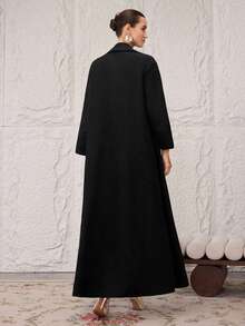 Al Najma Abaya abierta bordada de estilo casual y modesto para mujeres, vestido árabe para mujeres, abayas musulmanas de lujo para mujeres en invierno - Negro - Ver 6